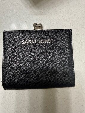Sassy Jones Black Textured Coin Wallet with Metallic Logo